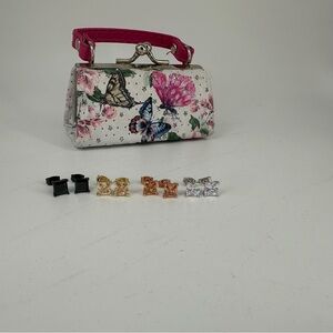 Four Pair Of Square Stone Pierced Earrings, Plus Tiny Bag